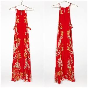 Free People Coral/Red Tropical Print Maxi Dress